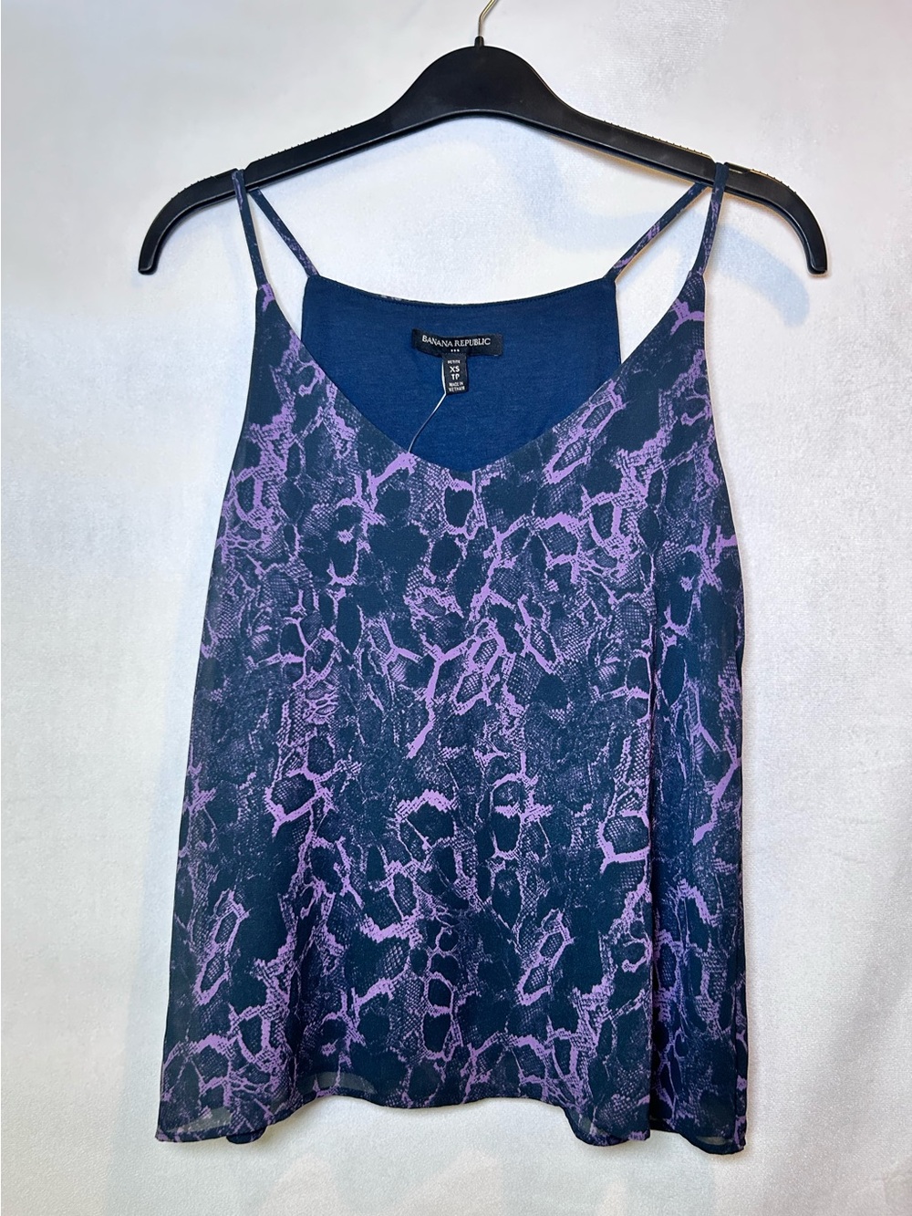 NWT Banana Republic Petite XS Sheer Snake Print Cami Tank Top Blouse Purple Blue